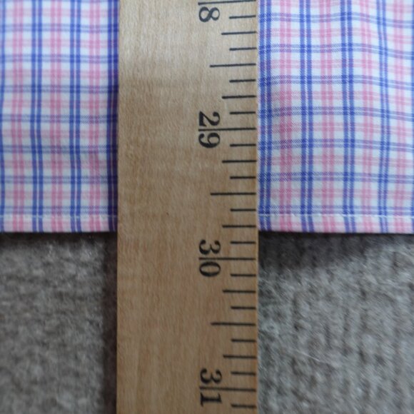 Bonobos Shirt Large 16.5 Pink Blue Plaid Slim Fit Cotton Blend Stretch - Picture 5 of 6
